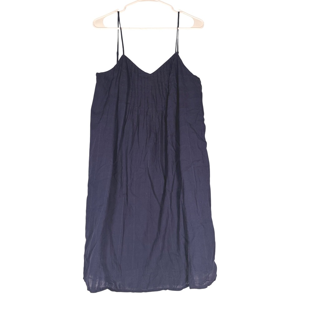Max Jeans Navy Blue Cotton Pintuck Pleated Spaghetti Strap Dress Small